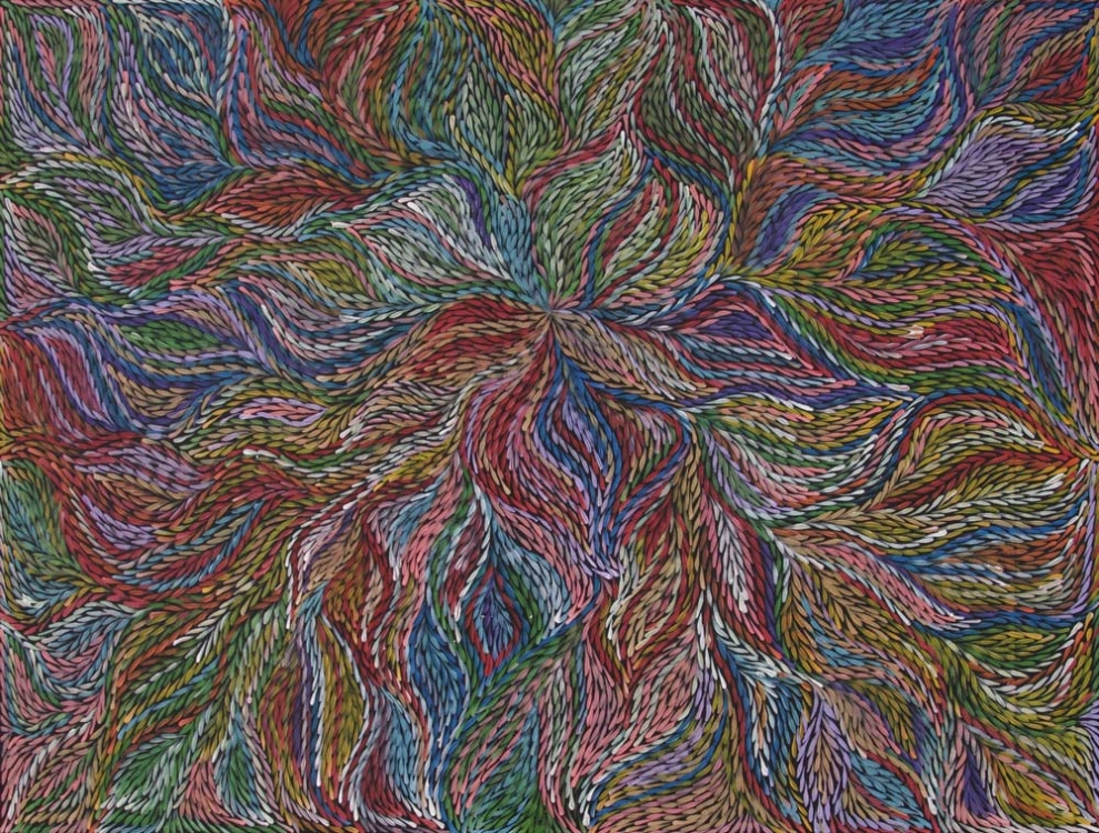 Jeannie Petyarre Bush Yam Leaf Australian Aboriginal Art Painting on canvas JP1955