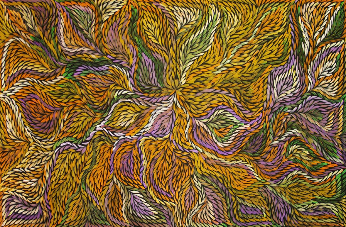 Jeannie Petyarre Bush Yam Flowers Australian Aboriginal Art Painting on canvas JP1705