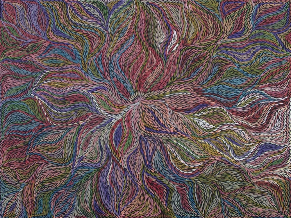 Jeannie Petyarre Bush Yam Leaf Australian Aboriginal Art Painting on canvas JP1956