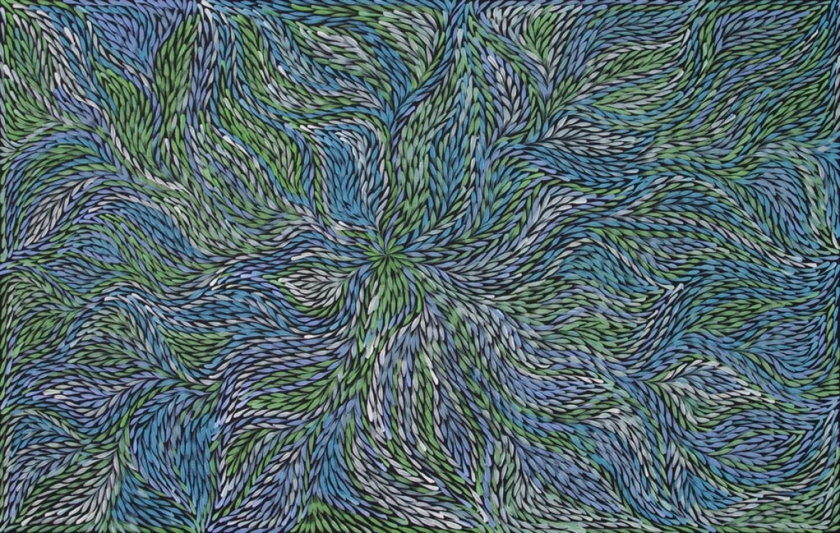 Jeannie Petyarre Bush Yam Leaf Australian Aboriginal Art Painting on canvas JP1957