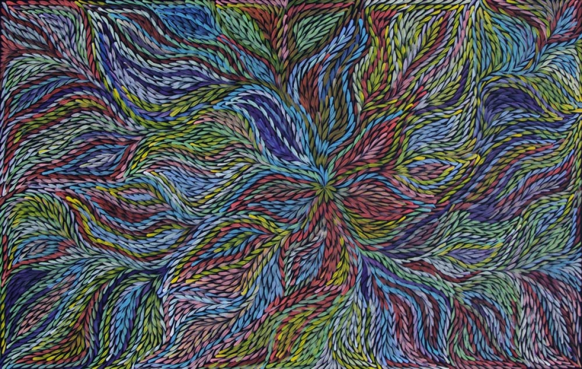 Jeannie Petyarre Bush Yam Leaf Australian Aboriginal Art Painting on canvas JP1958