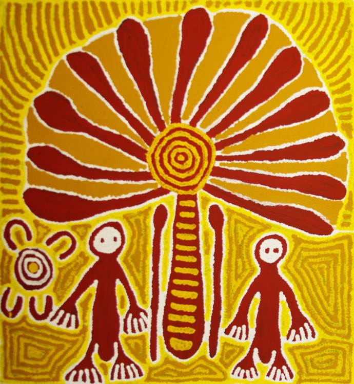 Linda Syddick Napaltjarri Witch Doctor and Windmill Australian Aboriginal Art Painting on canvas LS1629