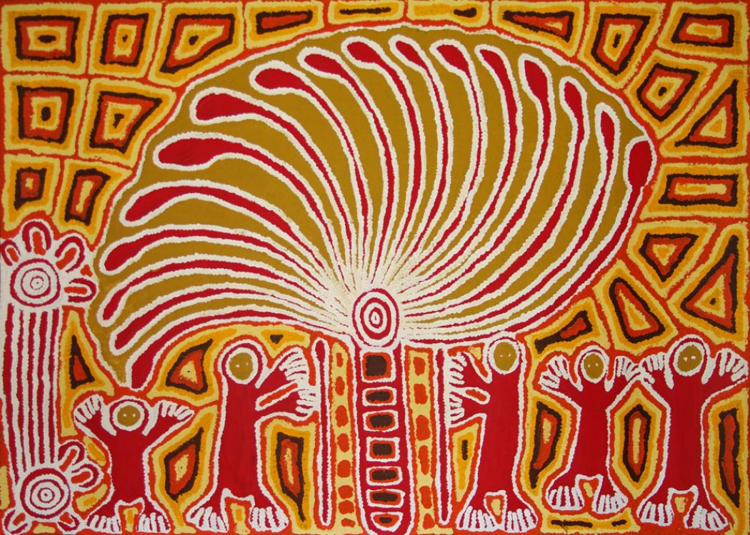 Linda Syddick Napaltjarri Windmill and Spirit Men Australian Aboriginal Art Painting on canvas LS1681