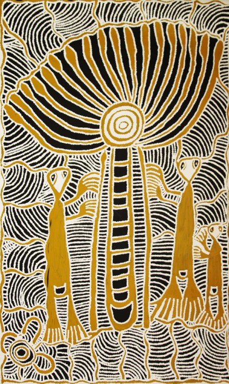 Ruby Daniels Nungala Windmill and Spirit Men Australian Aboriginal Art Painting on canvas RD1683